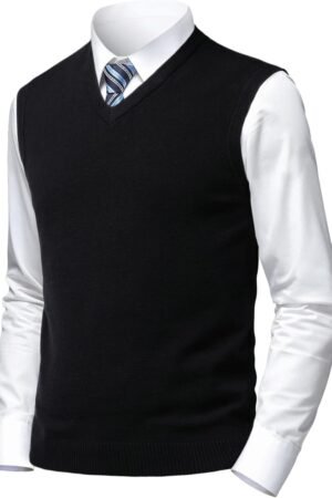 Mens Soft V Neck Crew Neck Knitted Sweater Vest Solid Sleeveless Pullover Slim Fit Plain Color for Dad Husband
