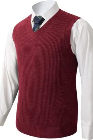Mens V-Neck Knitted Sweater Vest Solid Plain Sleeveless Pullover Knitwear Loose Fit All Match Sweater Tops