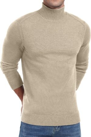Men's Knitted Pullover Sweater Casual Mock Turtleneck Raglan Sweater