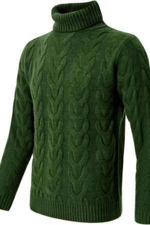 Men's Mock Turtleneck Sweater Casual Cable Knit Long Sleeve Pullover Sweater Slim Fit Twist Knit Sweater