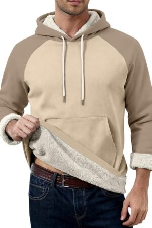 Mens Thick Sherpa Lined Hoodies Winter Windproof Warm Fleece Pullover Sweatshirts with Kangaroo Pocket