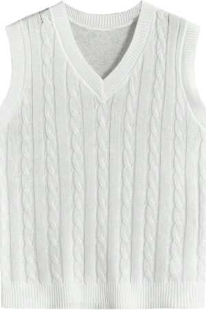 Men's Cable Knit V Neck Sleeveless Sweater Vests Solid Casual Tank Tops Knitwear