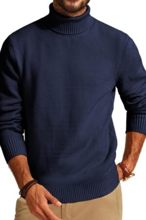 Men's Turtleneck Sweaters Knitted Casual Textured Pullover Sweater