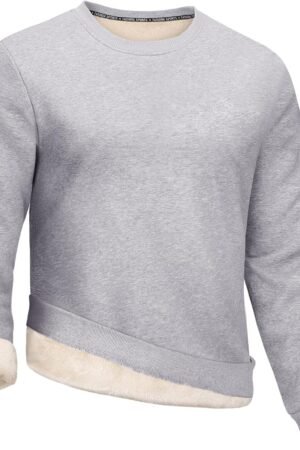 Men's Crewneck Sweatshirt Winter Warm Sherpa Lined Pullover Fleece Top Sweatshirt