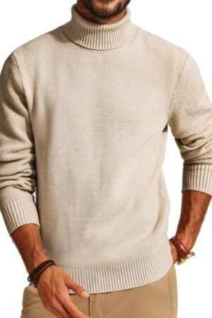 Men's Turtleneck Sweaters Knitted Casual Textured Pullover Sweater