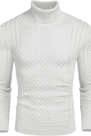 Men's Slim Fit Turtleneck Sweater Casual Knitted Twisted Pullover Solid Sweaters