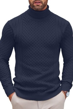 Men's Slim Fit Turtleneck Sweater Casual Knitted Twisted Pullover Solid Sweaters