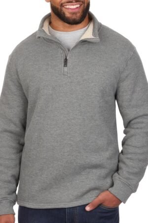 Sherpa Lined Waffle Quarter Zip Mock Neck Long Sleeve Pullover for Men - Ideal for Outdoor Adventure